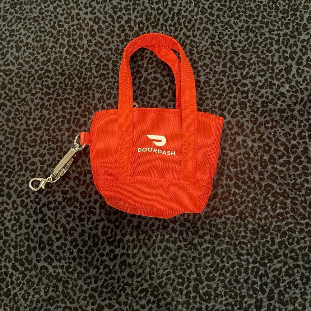 Mini Bag Keychain Red Tote Logo Zip Canvas Pouch Door Dash